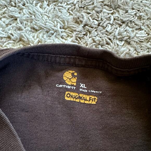 Vintage Brown Carhartt Long Sleeve Big Logo Faded Work Original Fit Men’s XL - Picture 6 of 13